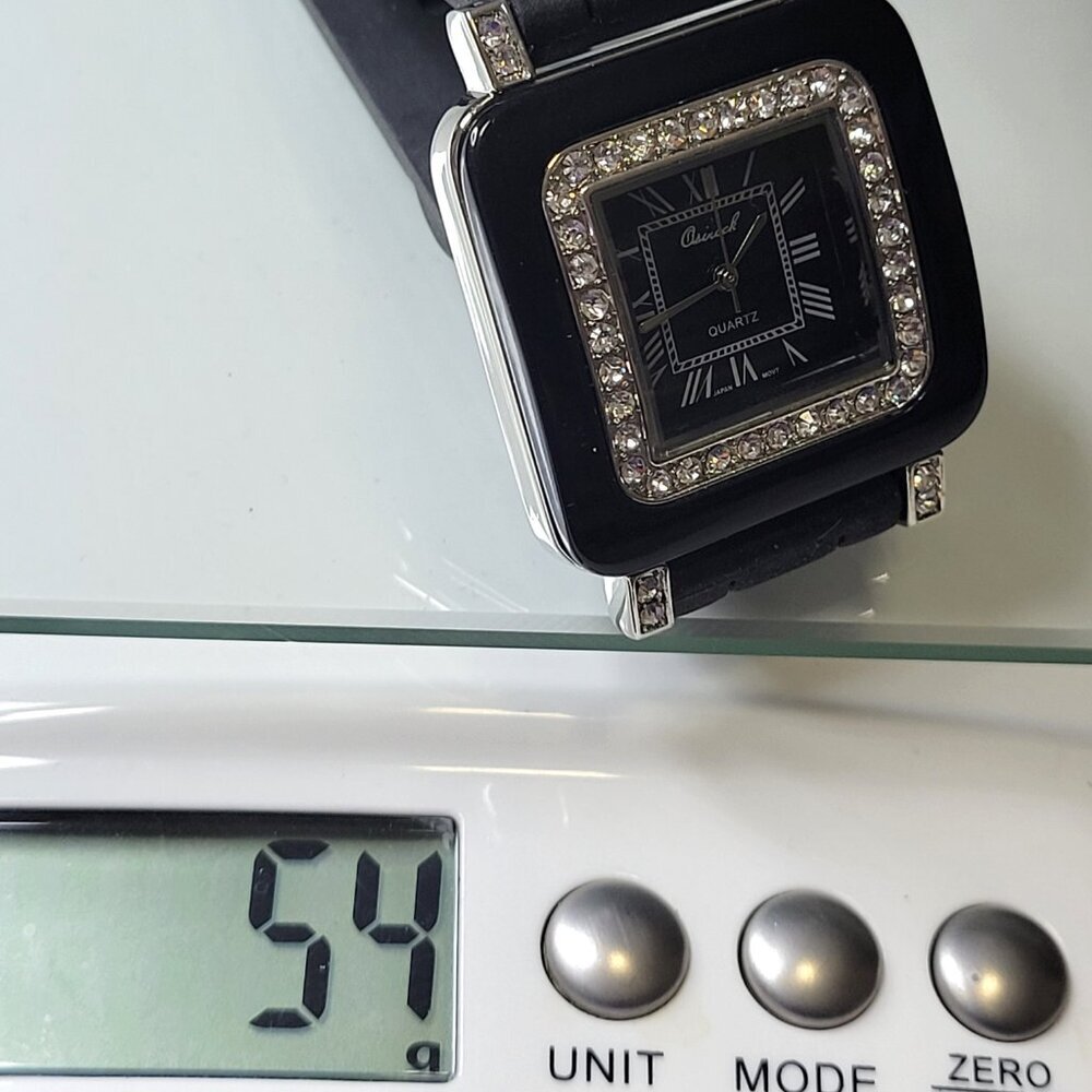 OSIROCK Black Quartz Wrist Watch Rhinestone Square Adjustable Silicone Band - Picture 15 of 15